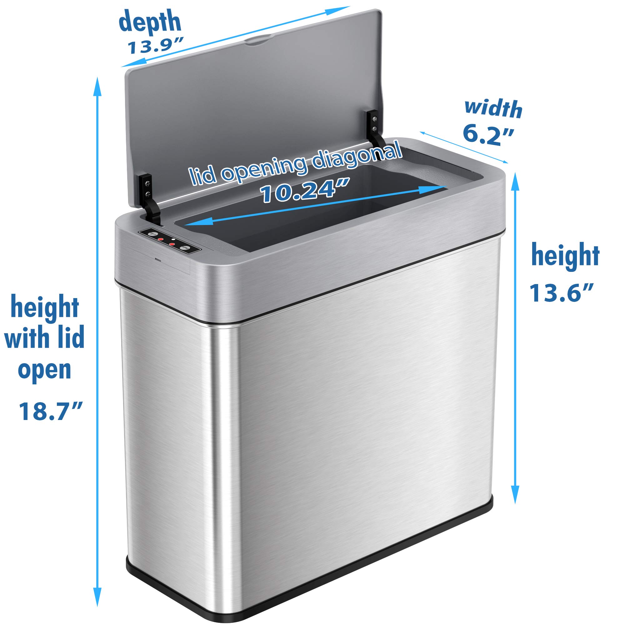 iTouchless 4 Gallon Slim Sensor Trash Can with AbsorbX Odor Control System, Lid Opens Left, 15 Liter Stainless Steel Automatic Wastebasket, Space-Saving Bin for Bathroom, Kitchen, Office, Hotel