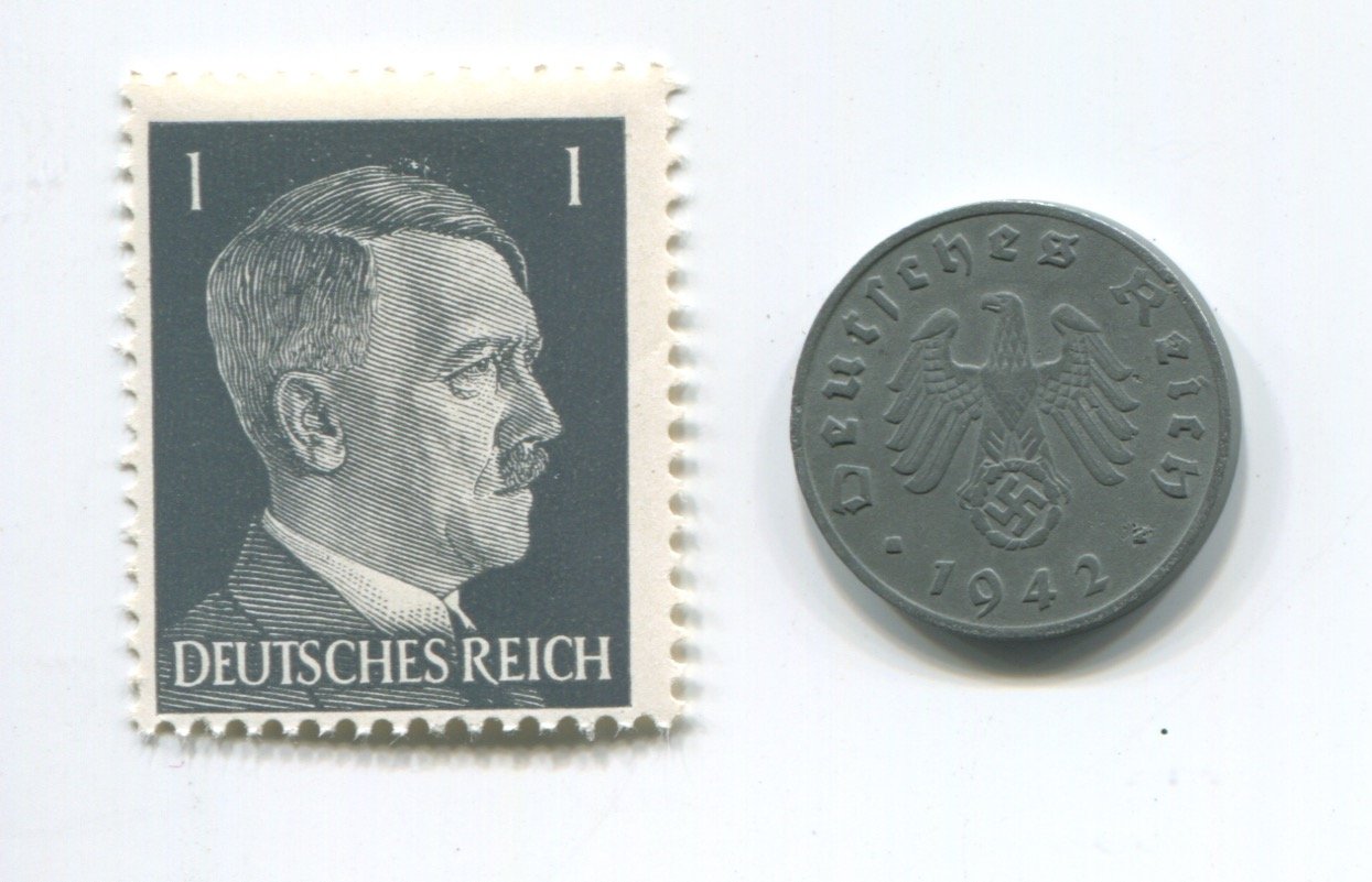 Hitler Rare Nazi Swastika 1 Reichspfennig German Coin World War Two WW2 with Black Head Stamp MNH