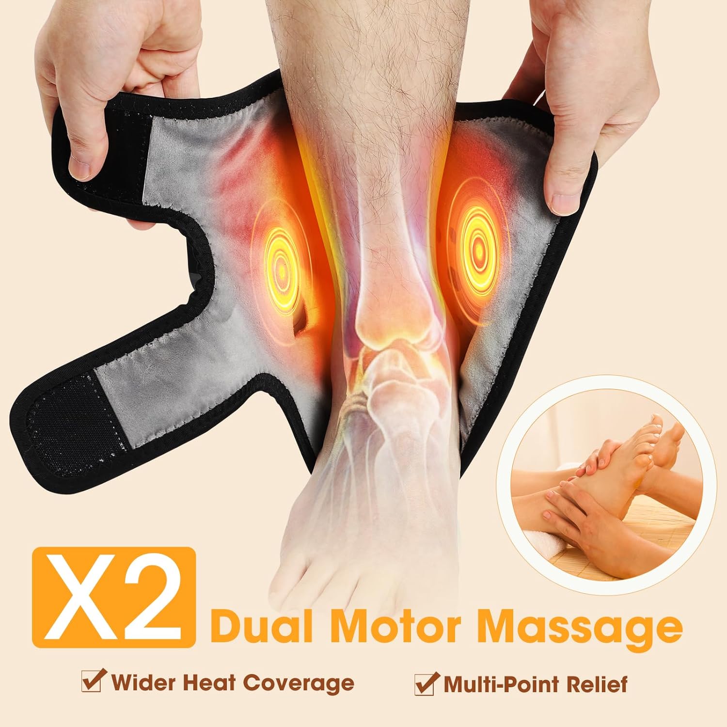 Cordless Ankle Heating Pad with Massage,Rechargeable Ankle Massager for Pain Relief,Portable Neuropathy Foot Massager