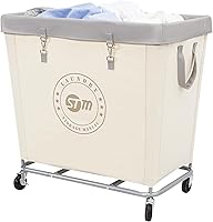 STORAGEMANIAC 320L Commercial Rolling Laundry Hamper Cart, Heavy Duty Steel Frame, Lockable Wheels, Large Beige Basket for Home Hotel Laundry Room