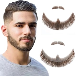 Fake Mustache Realistic Beard Goatee Beard, 100% Human Hair Full Hand Tied Fake Goatte, False Beards Lace Invisible Facial Hair for Halloween Dressing