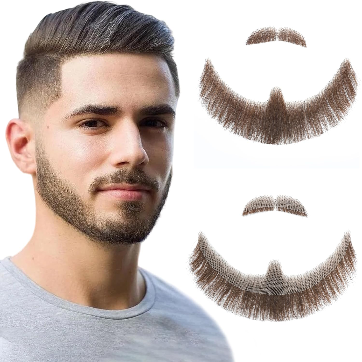 Polyugs Fake Beard 100% Human Hair Realistic Mustache colorvay Human Hair Full Hand Tied Facial Hair