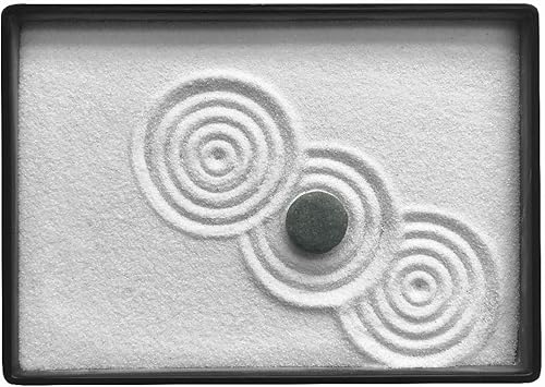 Miniatura 3 de ICNBUYS Mini Zen Garden Classic con rastrillo gratis de bambú pluma empujando arena pluma Zen Garden dibujo gremio y piedras de río seleccionadas,