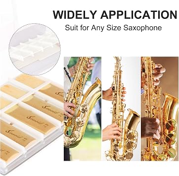 10 Pack Professional Alto Saxophone Reeds With Plastic Box, Strength 2.5, Laser Engraved Marking & Thinner Tip for Easy Play, Traditional Sax Reeds