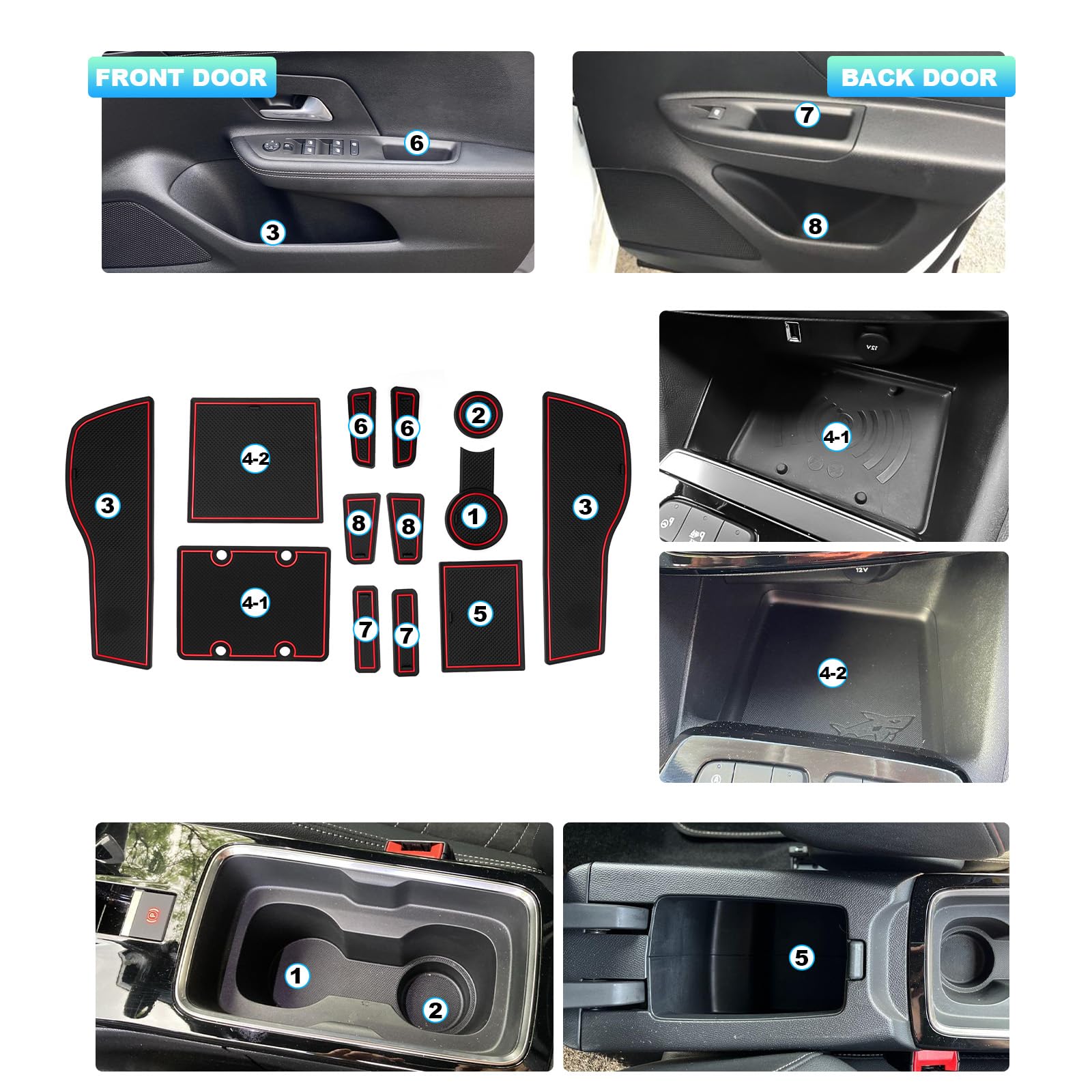 CDEFG Compatibile con Opel Mokka B/Mokka-e EV 2021-2025 2026, Tappetino Antiscivolo Antipolvere Antigraffio Tappetini in Gomma Portabicchieri per Interni Auto Mokka 2026 Accessori (Rosso)