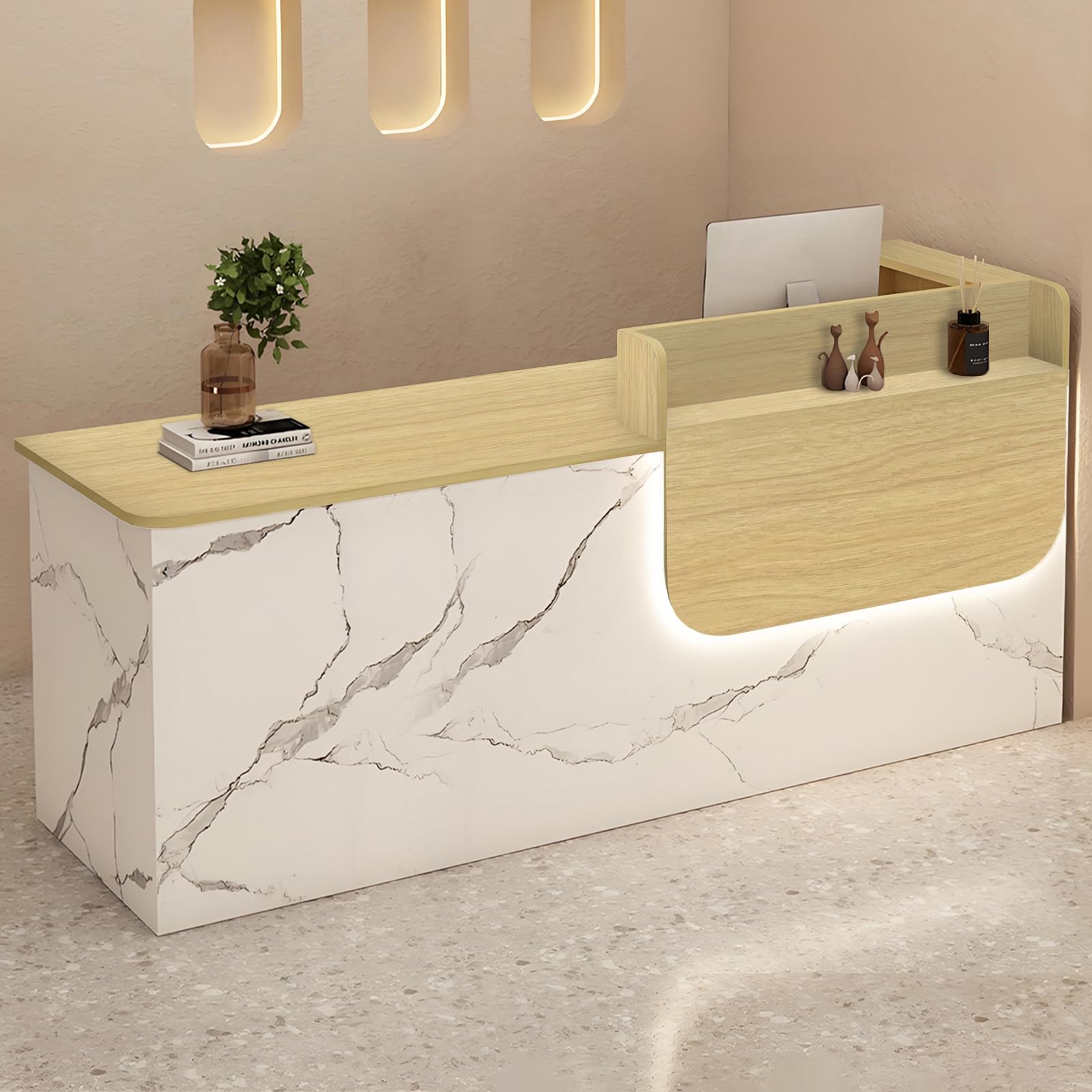 Abschließbarer Empfang mit Aufbewahrungsschrank & LED-Lichtleiste Massivholz Front Thekentisch 100-240cm für Büro Salon Lobby Einzelhandel Geschäft & Home Workspace
