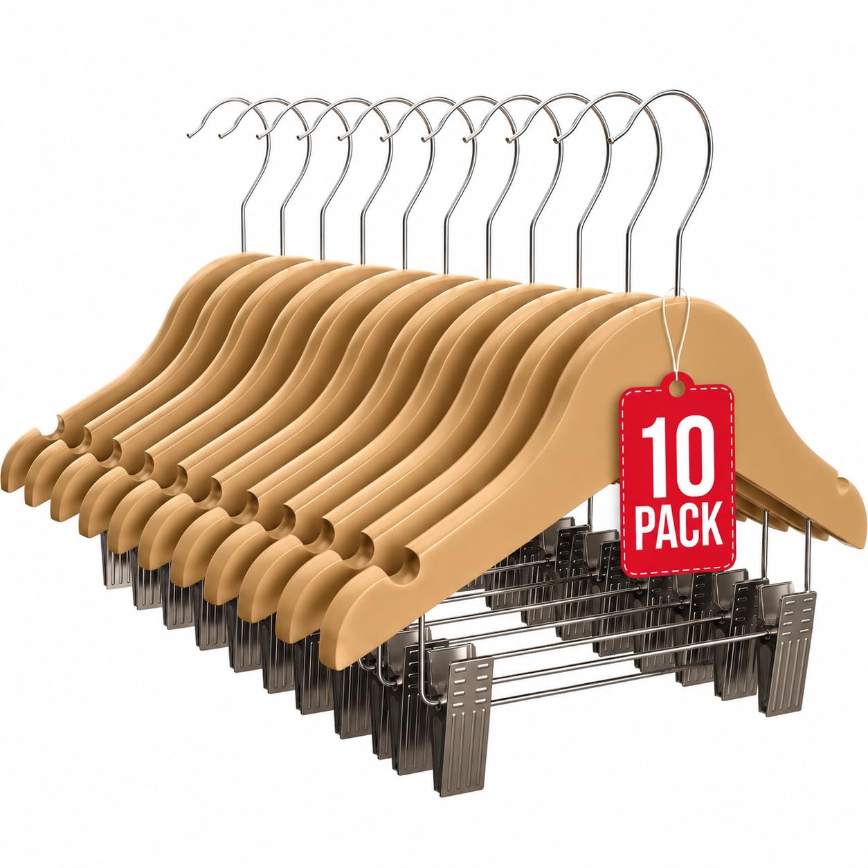Cintre pour Enfants en Bois avec Pinces Naturel Pack 10 COM-Fort House