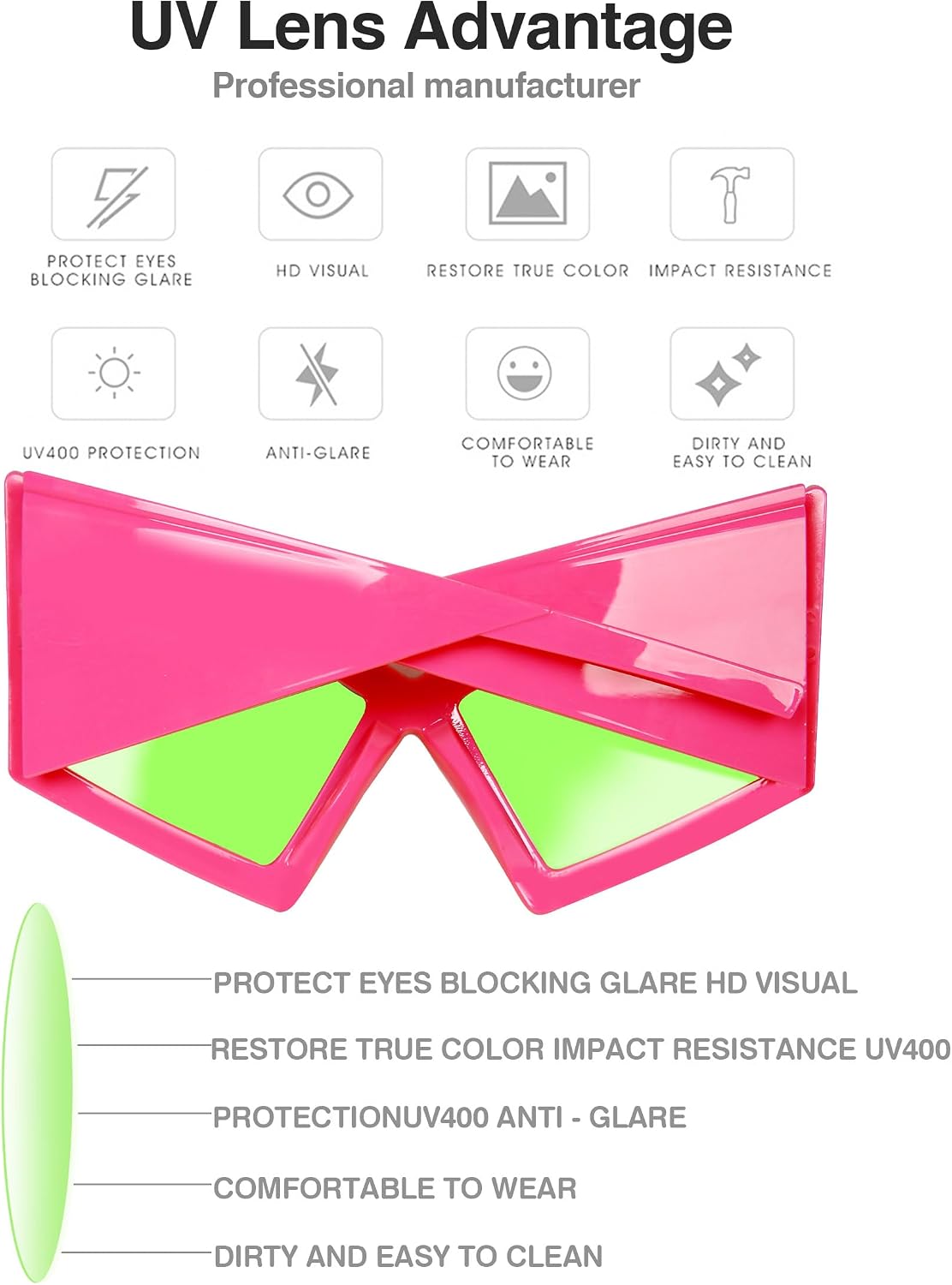 DANGCOS 80s Funny Glasses,Oversized Cat Eye Sunglasses Women,Max Face Width 5.9In Disco Accessories