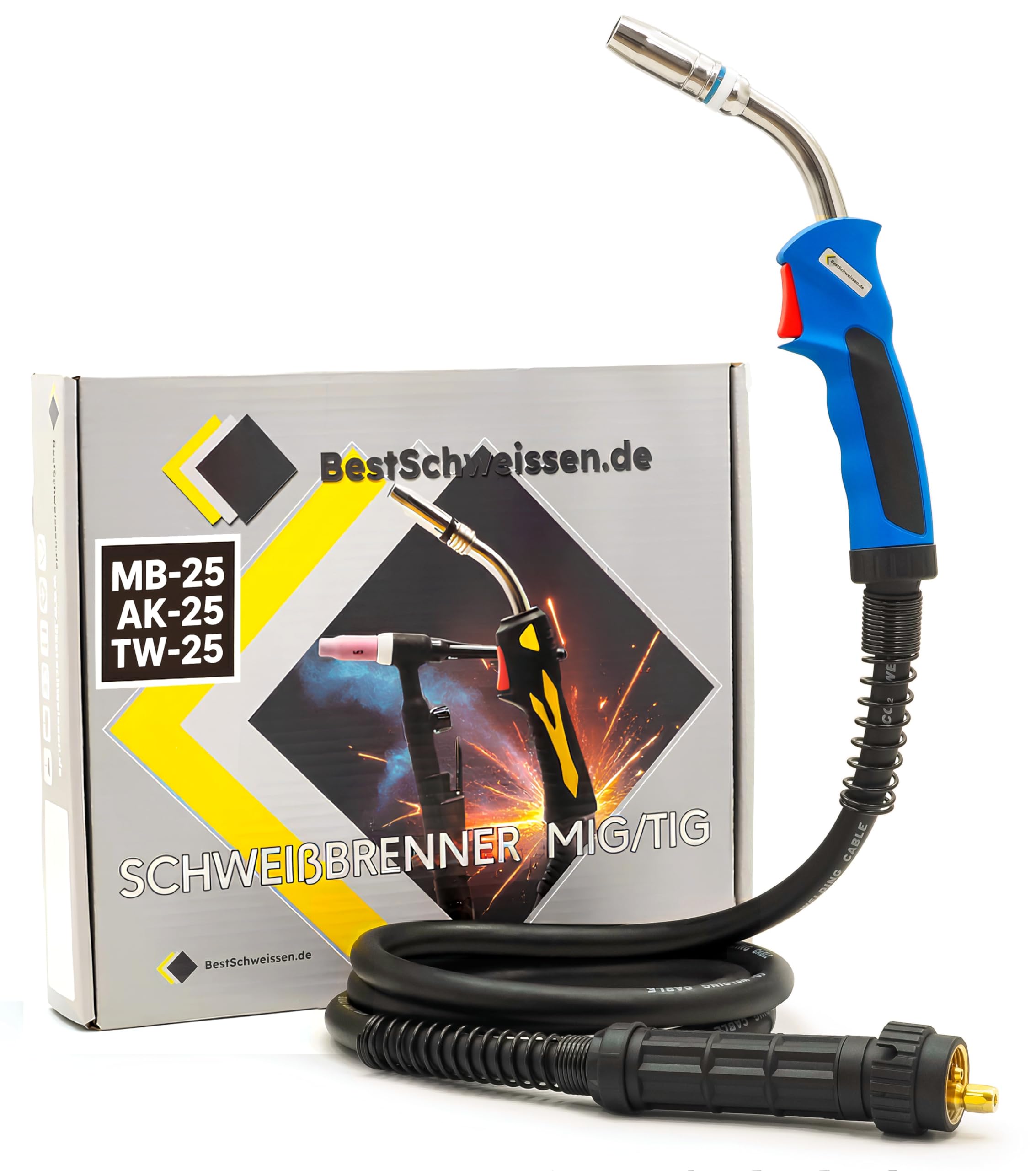 Soldador MIG MAG MB-25 AK-25 Paquete de tubo 3 m/4 m/5 m Dispositivo de soldadura de gas protector Enchufe europeo Empuñadura refrigerada por gas 230 A CO2 Alimentación alambre 0,8-2,4 mm
