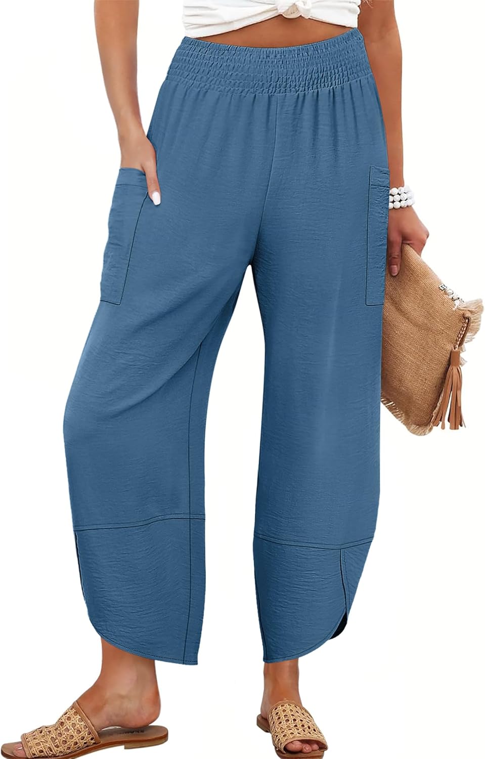 ANRABESS Womens Wide Leg Palazzo Capri Pants 2025 Summer Casual Loose High Waisted Lounge Flowy Cropped Beach Work Trousers