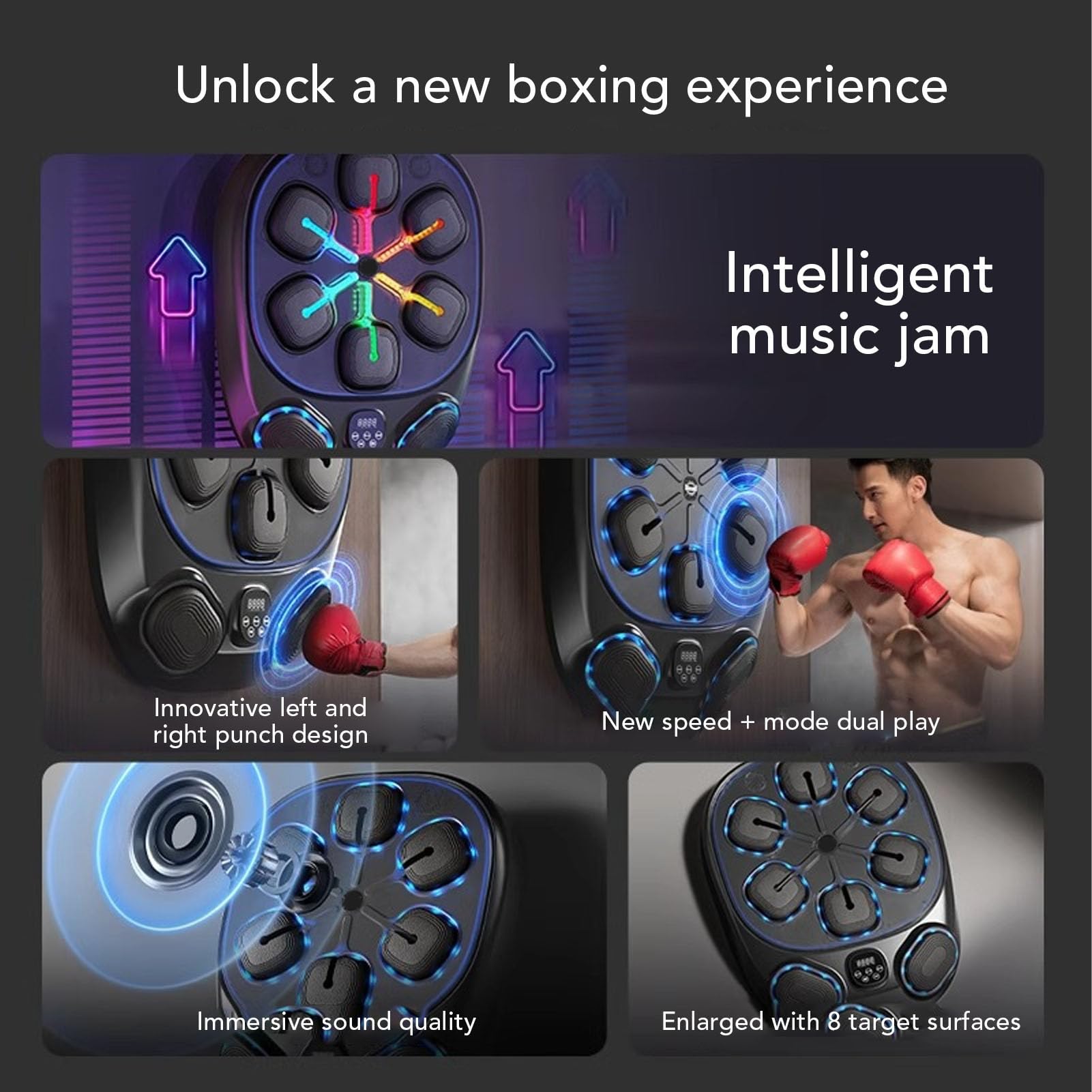 Punching Machine, Entrenador de Boxeo Montado en la Pared Inteligente con Modos de Música y Objetivo Electrónico para Adultos de Gimnasio en Casa
