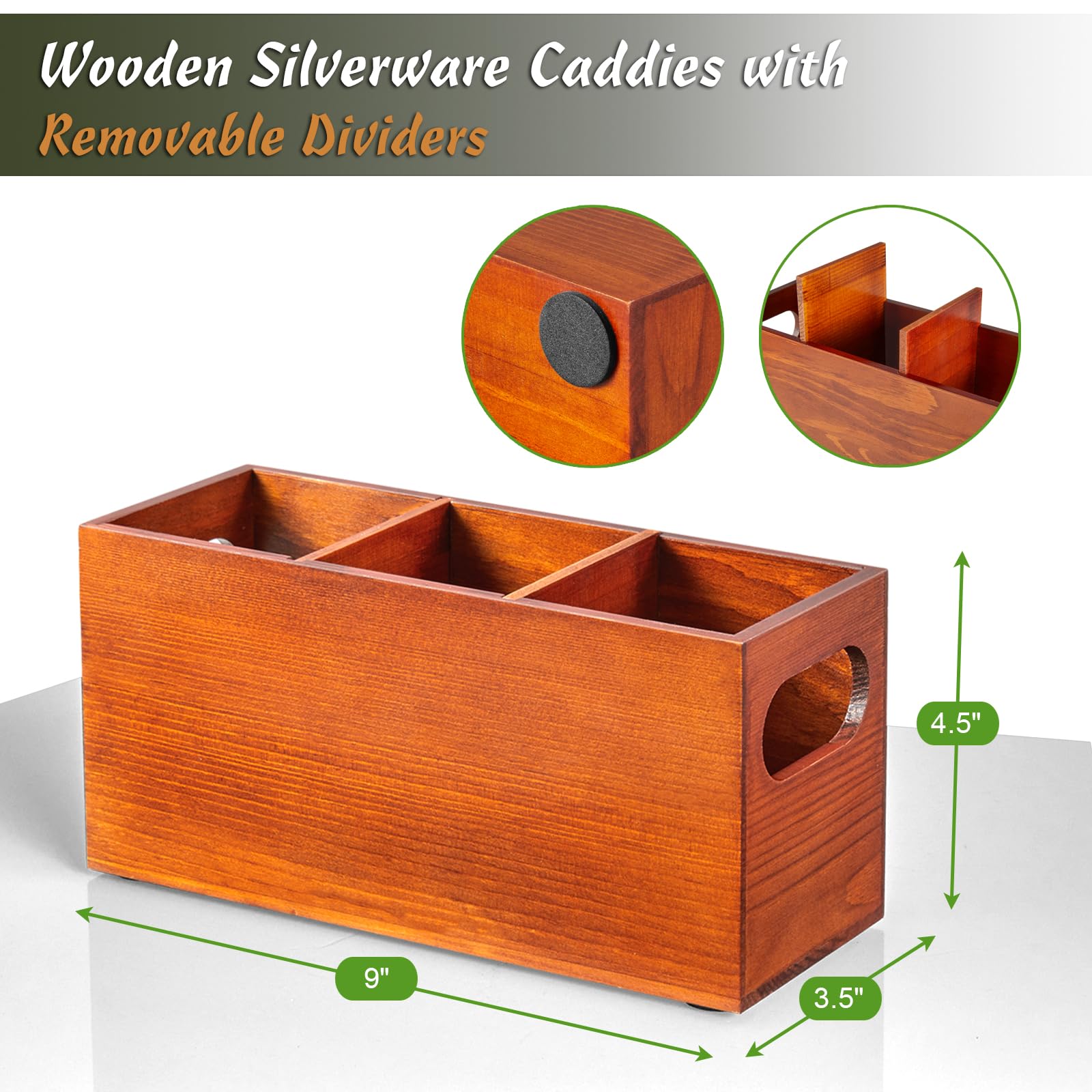 DRASTAR Wooden Silverware Caddy - 3-Slot Utensil Holder For Countertop Or Party, Brown - View #6