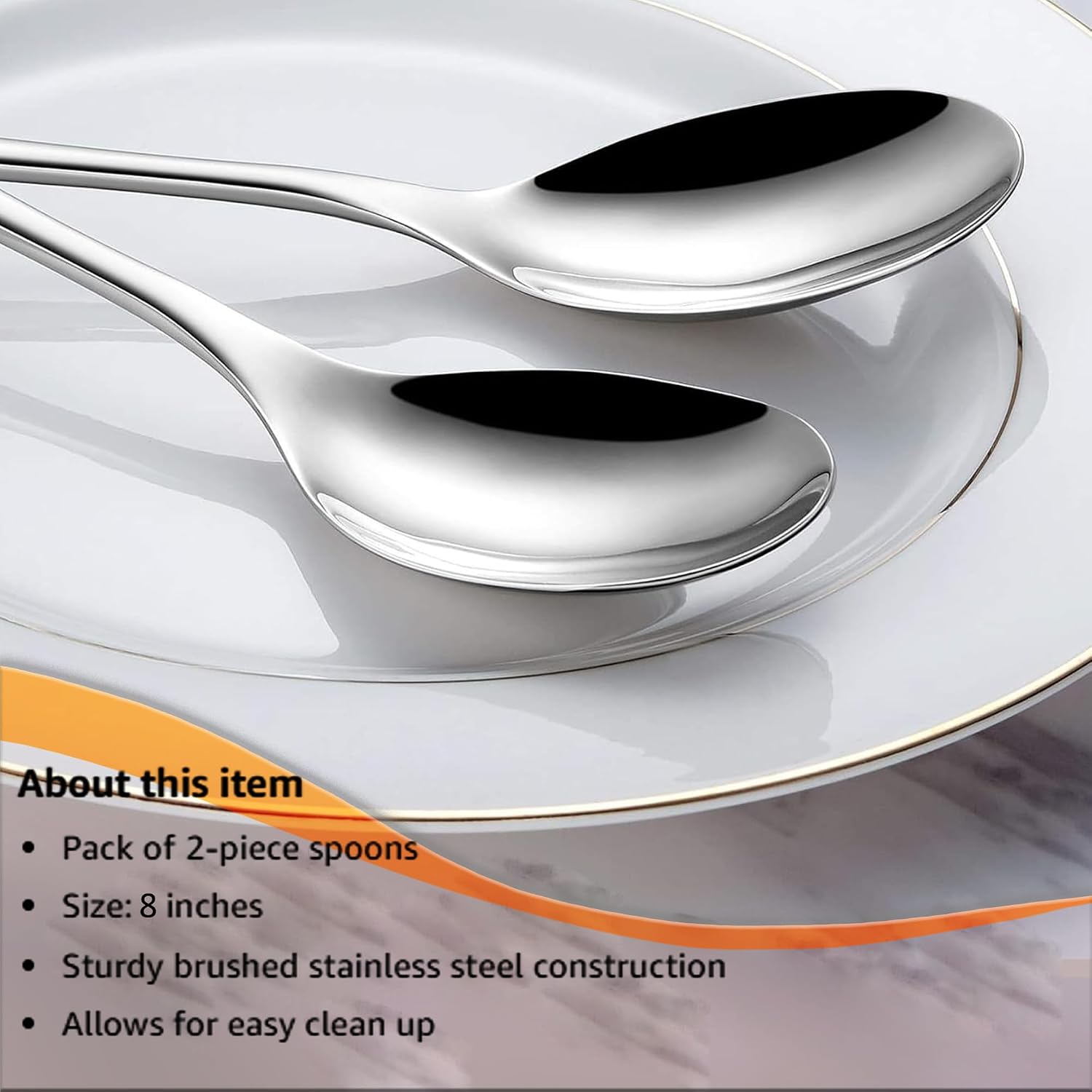 ATB Dinner Spoons, Food Grade Stainless Steel Spoons Silverware for Home, Kitchen or Restaurant - Mirror Polished, Dishwasher Safe, Set of 2/4/6, 8 Inch (2)