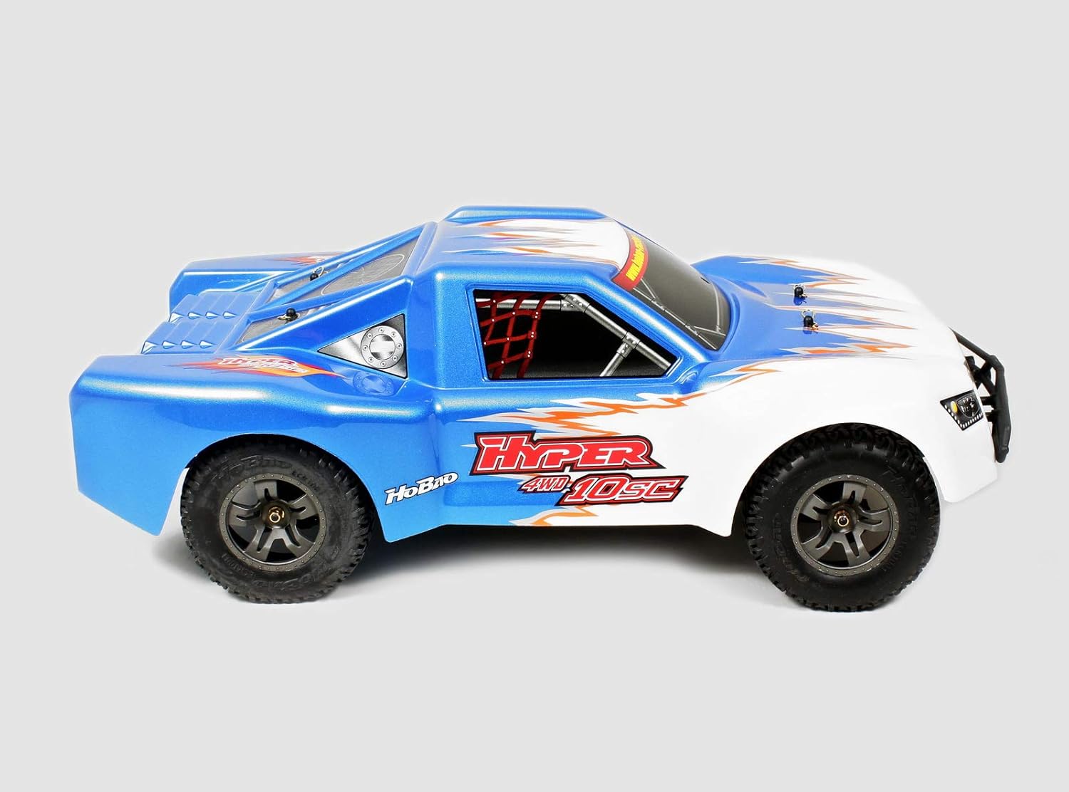 Side view of the Hobao Hyper 10 SC-Elec RTR Blue RC Truck