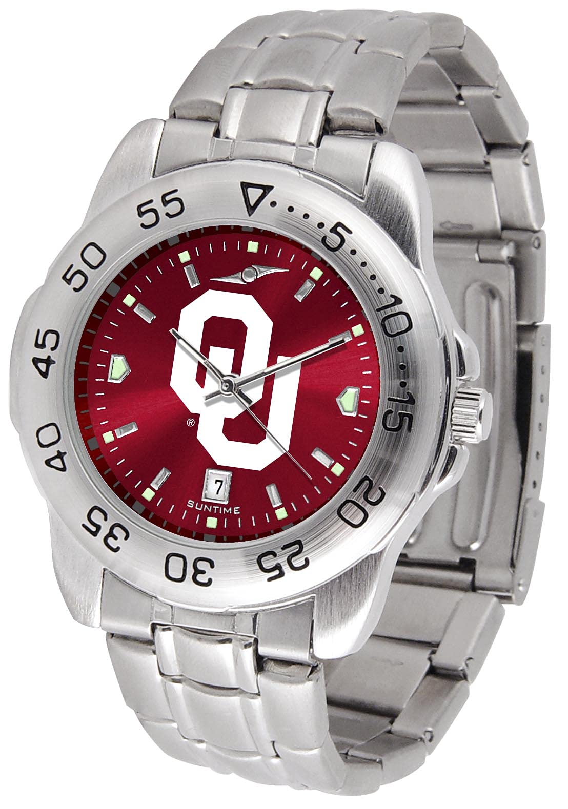 SunTime Men's NCAA Team Sport Watch, 20mm Stainless Steel Strap, Reflective Shiny Dial with Date