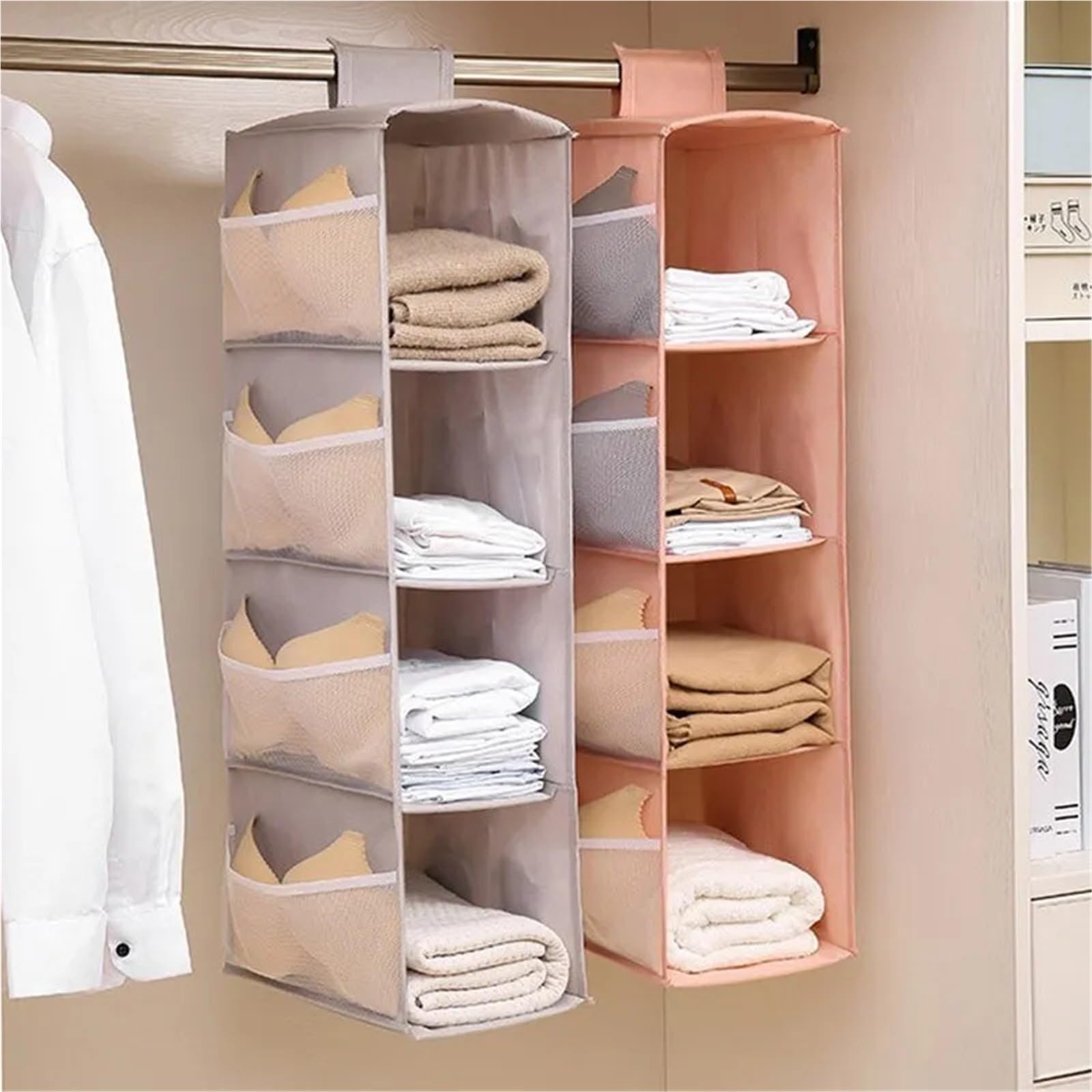 Hängeregal Multi-Layer Hanging Storage Bag Wardrobe Clothes Organizer Foldable Underwear Bra Socks Storage Hanging Bag Closet Organizer Für Schlafzimmer(Gray 4Layer)