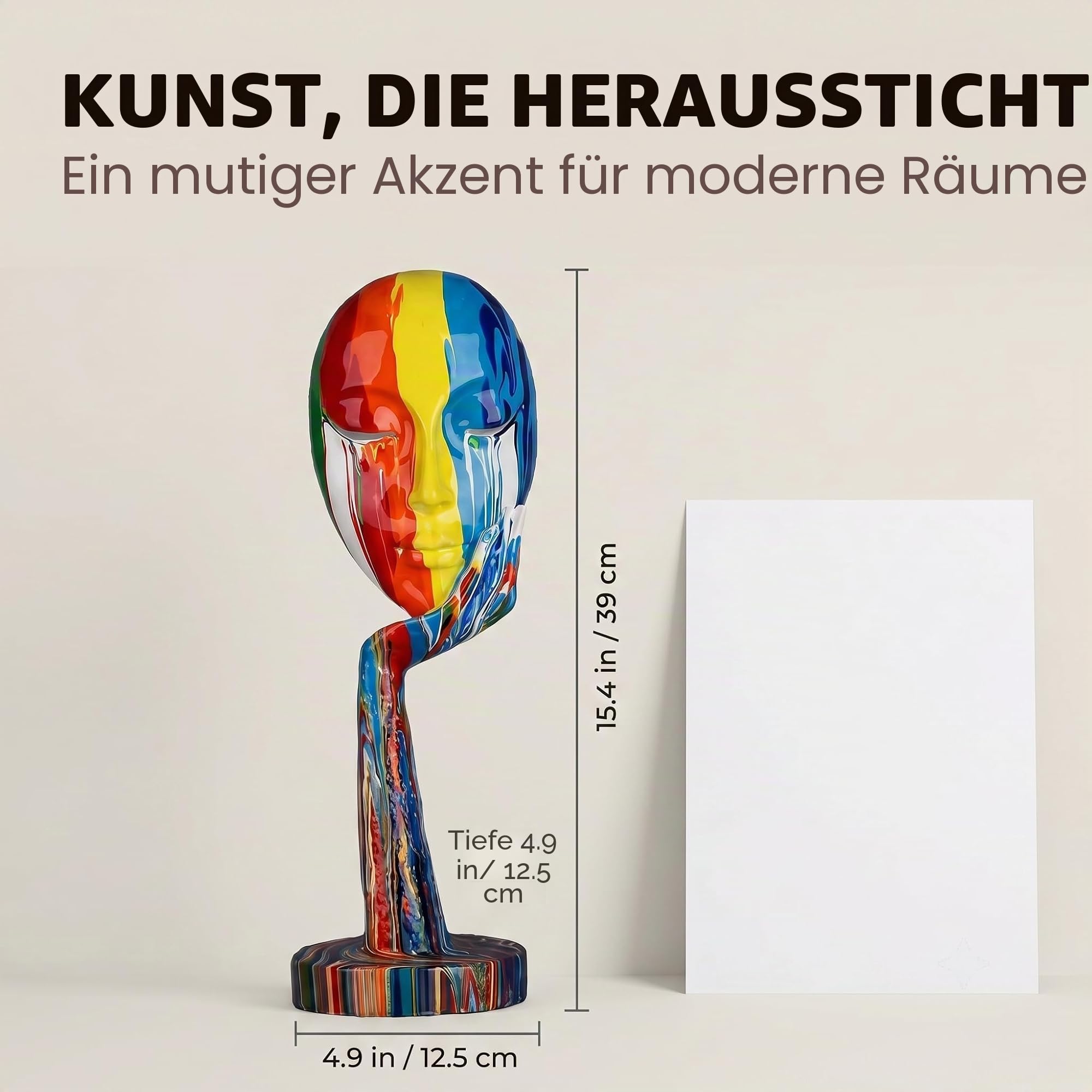 suruim Schlichte kreative Bunte Frauengesichtskulptur Denkerin Lady Skulptur abstrakte Charaktere Handwerk Ornamente Home Office Wohnzimmer Arbeitszimmer Dekorationen (groß 39 cm)
