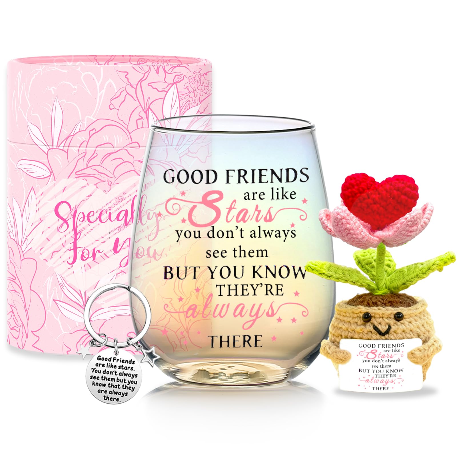 Best Friends Gifts for Women Personalised Friends Drinking Stemless Wine Glasses Friendship Gift for Friend Female Thank You,Galentines,Christmas,Birthday Presents For Women Work Bestie Present