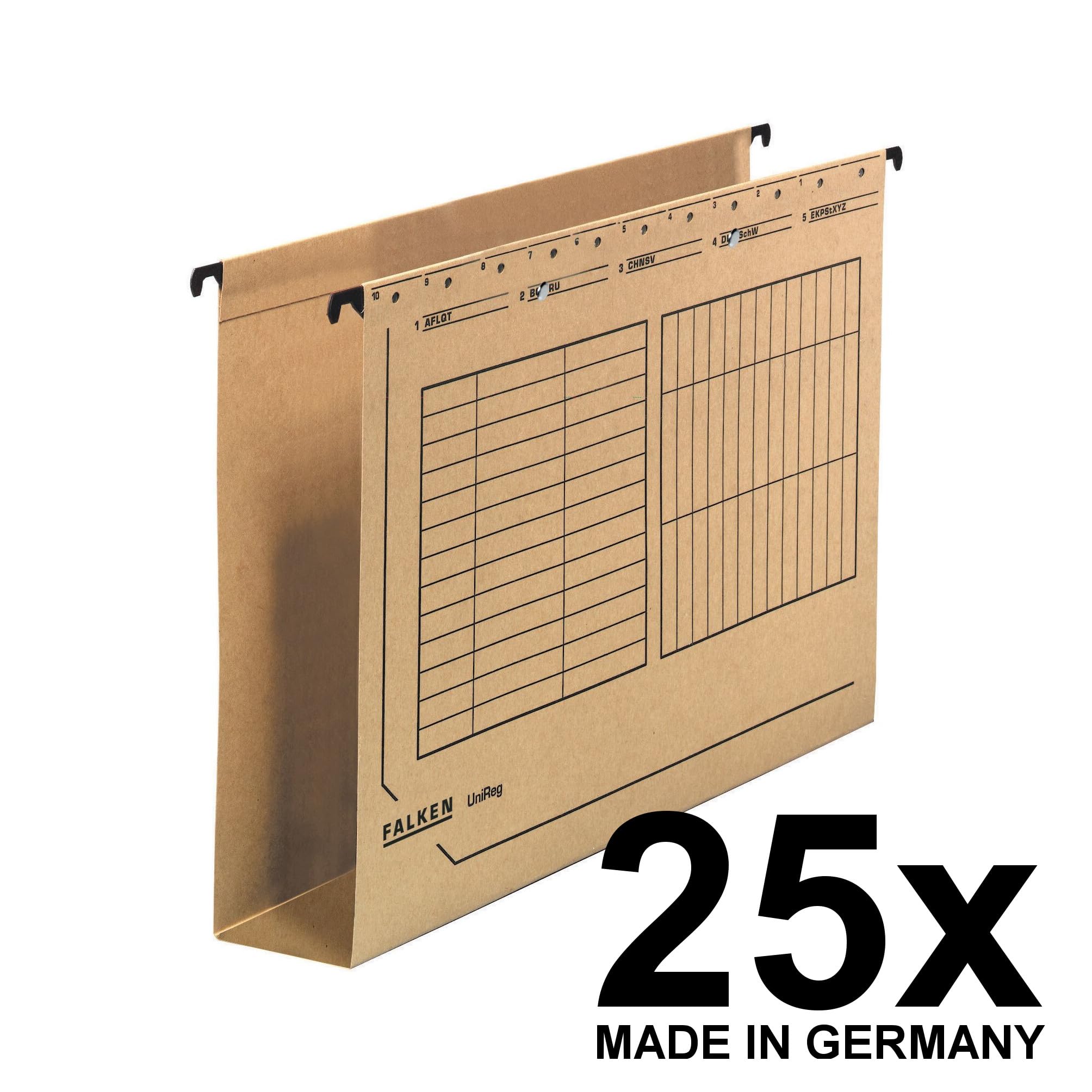 Original Falken 25er Pack Hängesammler UniReg. Made in Germany. Aus Recycling-Karton für DIN A4 Kartonboden 6 cm braun Blauer Engel Schrank Behörde für die lose Blatt-Ablage im Büro und der Behörde