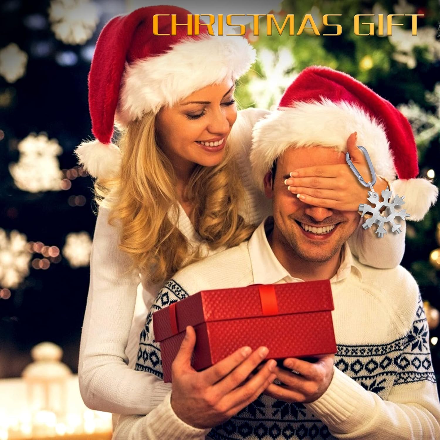 FZENeast Snowflake Multitool, 1 Piece 18-in-1 Stainless Steel Snowflake Standard Multitool, Snowflake Wrench with Key Ring, Carabiner Clip and Gift Bag (Silver) 1 Silver