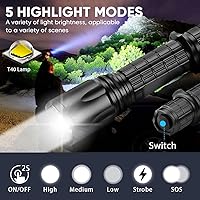 Vista 2 de Linterna Táctica de Riel Picatinny de 5000 Lúmenes - 5 Modos Luz de Rifle Recargable por USB con Interruptor de Presión - Ideal para Caza, Camping