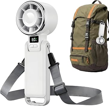Portable Handheld Fan, High Speed Turbo Fan with 100 Gear, Up to 12 Hours Rechargeable Battery, 3 IN 1 Hand Fan, Mini Personal Fans for Travel, Beach, Outdoor - White