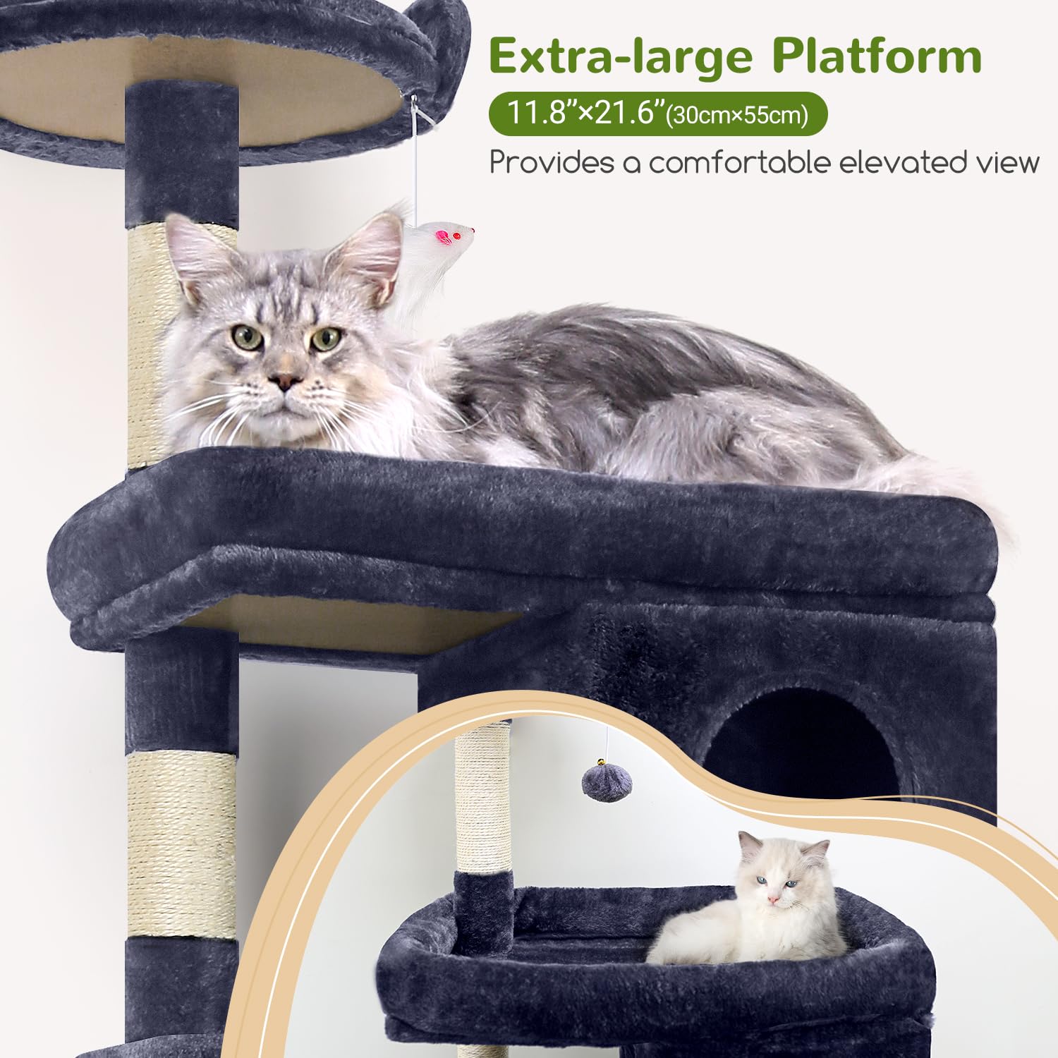 Globlazer Tiragraffi Grandi per Maine Coon, Tiragraffi per Gatti Alto 183 cm con Grotte Piattaforma Cesto Cuccia, Albero Gatti Stabile per Gatto Adulti Riposare Giocare Interno (S72, Grigio Fumo)