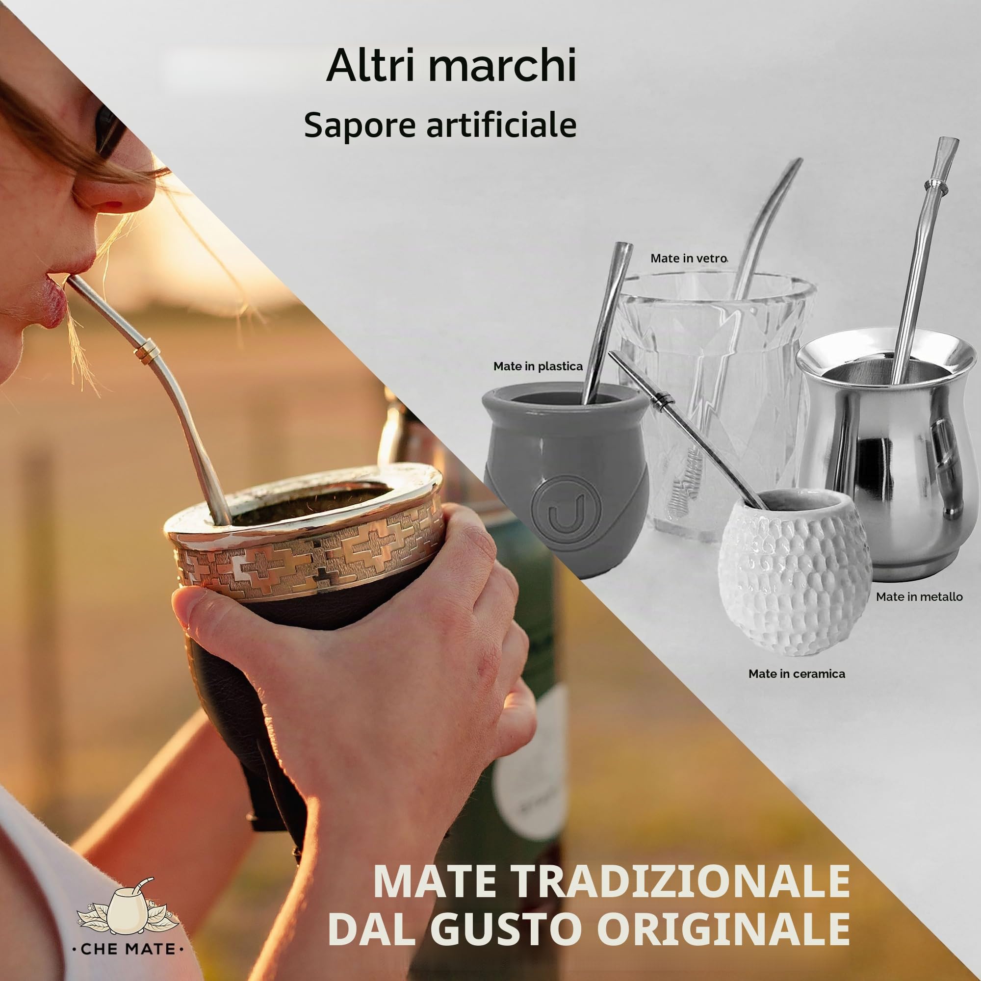 Set di tazze e bombilla Yerba Mate Argentina-Uruguay, tazza da tè biologica con cannuccia in acciaio (Bombilla) e spazzola per la pulizia, realizzata a mano per tè Yerba Mate sfuso, versione imperiale