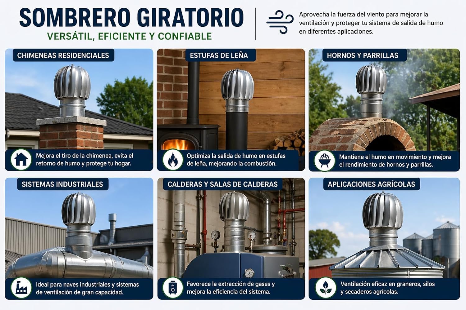 SOMBRERO EXTRACTOR 150MM DE HUMO EN ACERO GALVANIZADO GORRO GIRATORIO PARA SALIDA DE HUMO DE CHIMENEAS ESTUFAS DE DIAMETRO: (150)