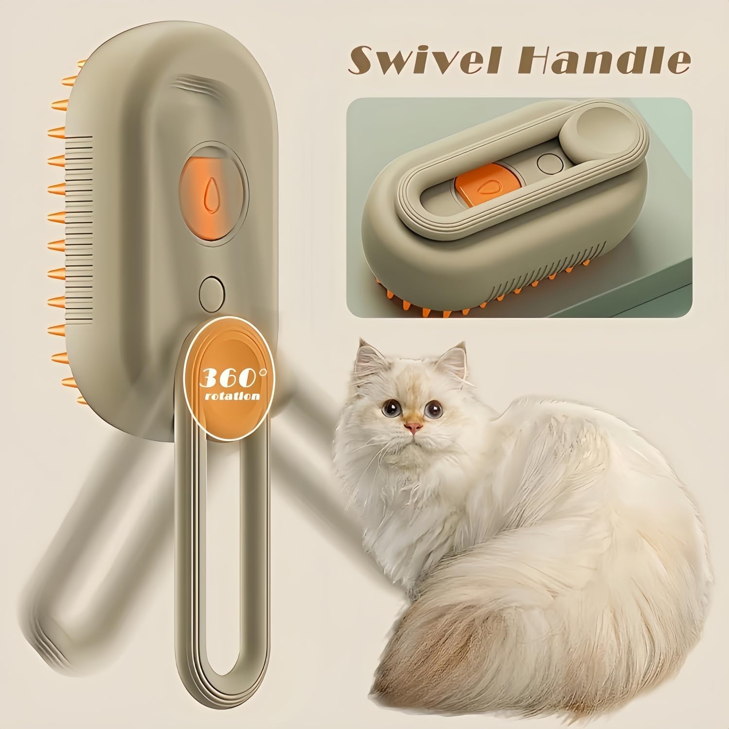 Cat Steam Brush, 4 in 1 Pet Grooming Comb with Spray Function for Shedding, Quick & Easy Pet Hair Remover, Massaging & Deshedding - Anti-Static, Moisturizing, USB Rechargeable for Dogs & Cats (White)