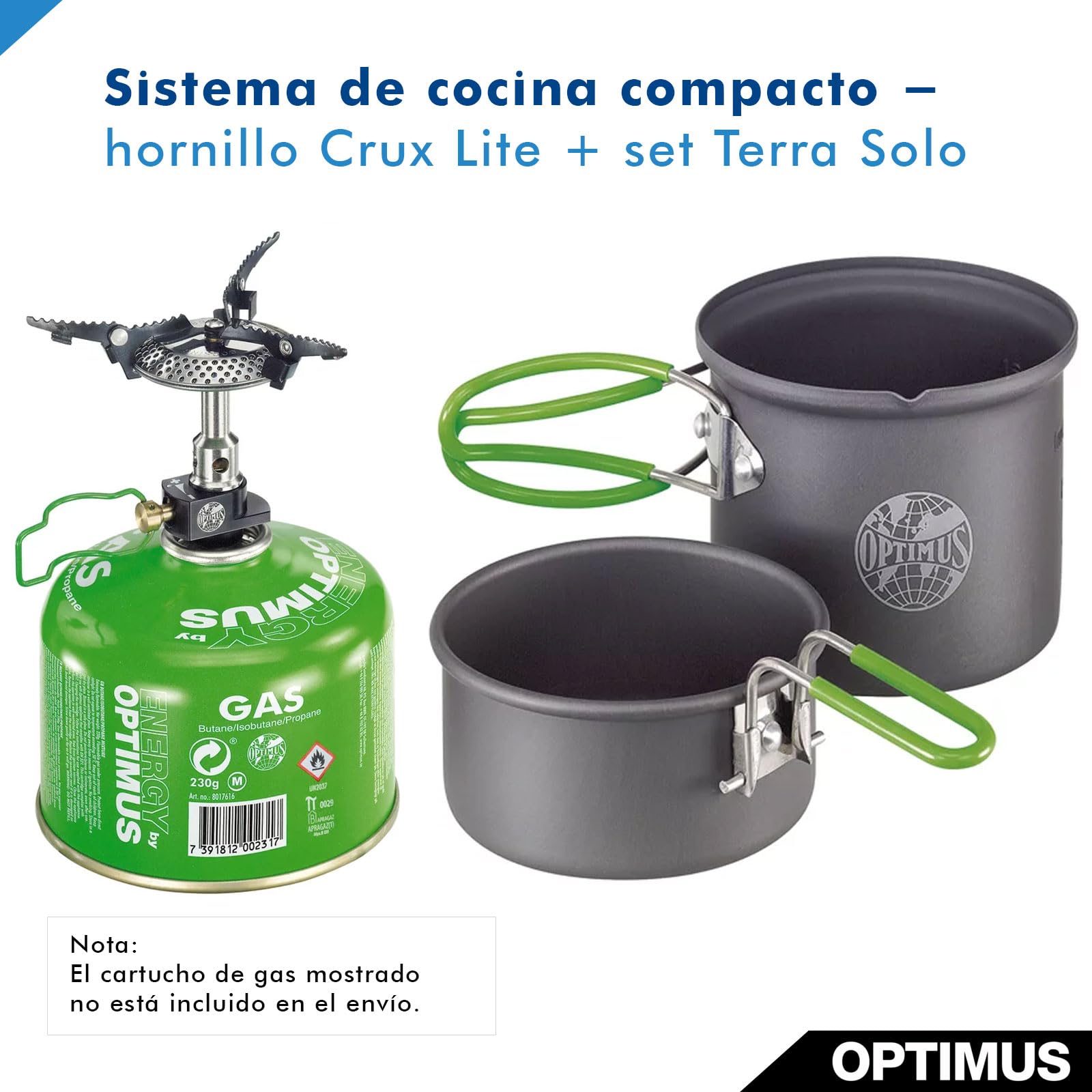 OPTIMUS Crux Lite Solo Gas Cooker Set 3000 W - Camping Stove with Pot