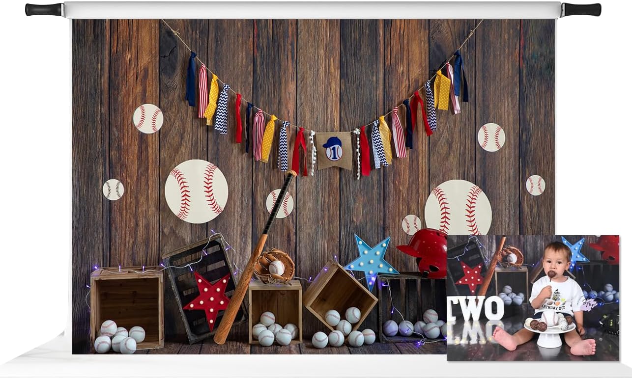 Kate 7x5ft Happy Birthday Baseball Backdrops for Photographers Boys Home Party Decoration Brown Wood Wall Background Photo Studio Props