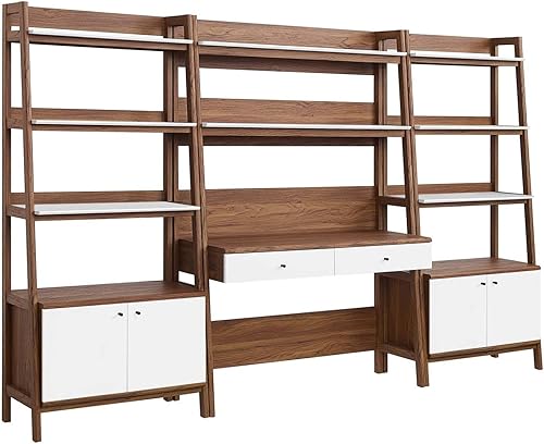 Miniatura 7 de Modway Bixby - Escaparate de escritorio y estantería de oficina en casa de 3 piezas en nogal Nuez,Roble,Blanco de nuez