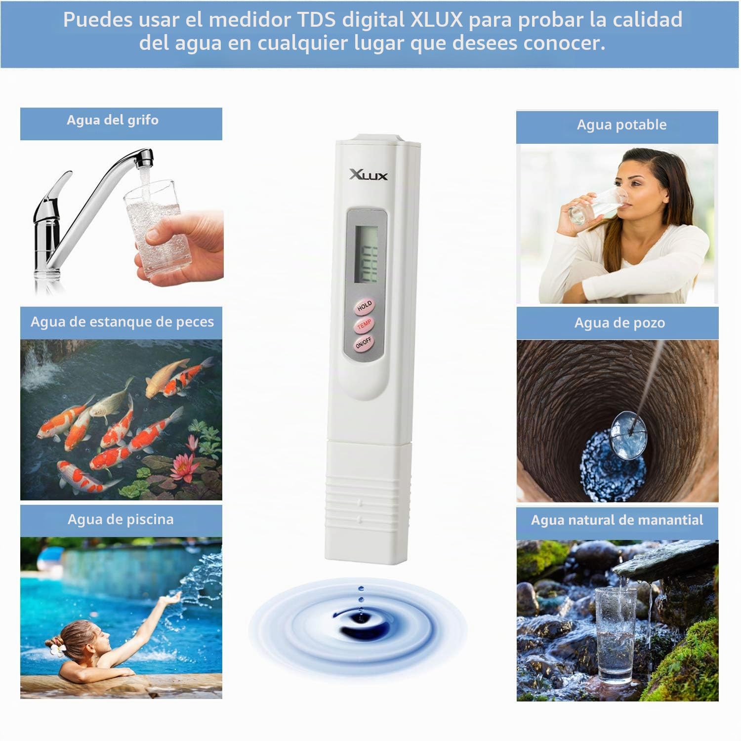 Medidor de TDS XLUX digital 0-9990 ppm precisión ±2%