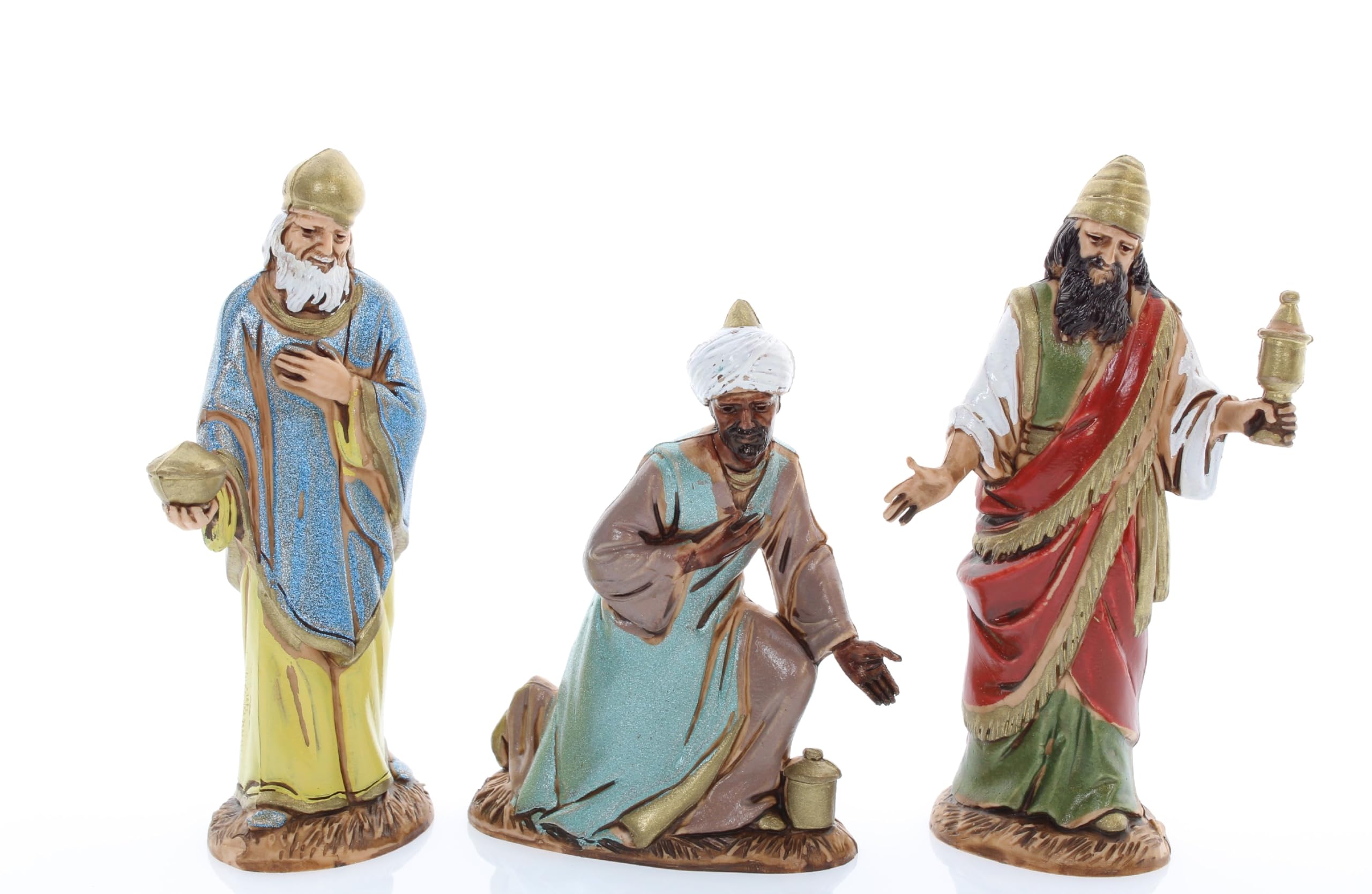 Moranduzzo Conjunto de los 3 Reyes Magos para Belén de 10 Cm Escala 1:20 - Figuras de Belén Indestructibles - Estilo Árabe, Pintura Acabada a Mano, Producto Oficial, Escultor M. Landi