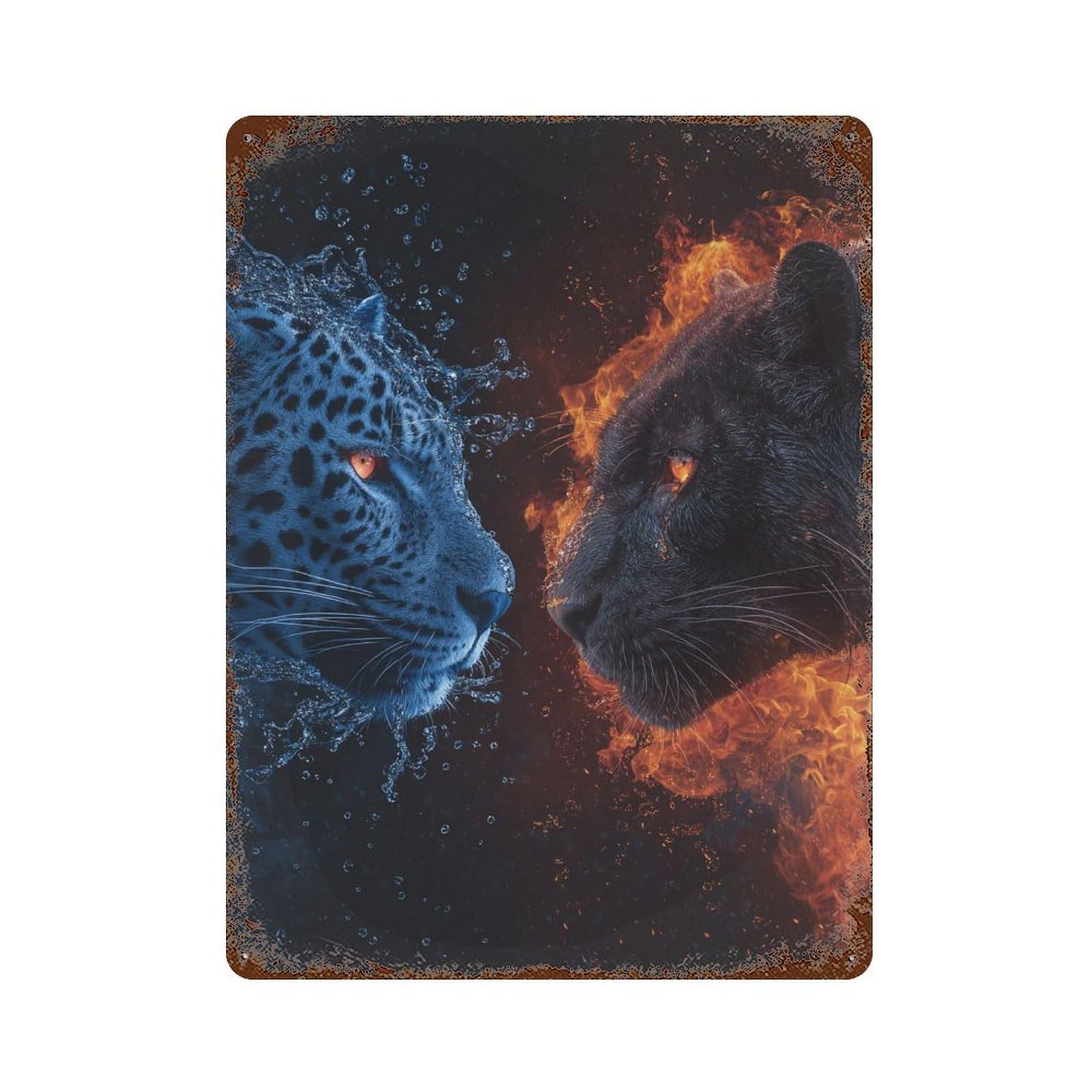 Vintage Rust Metal Sign with Fire Vs. Ice Wildlife Energy Battle Design 15.7"x11.8", for Shed, Workshop And Garage Wall Decor, Retro Wall Decor