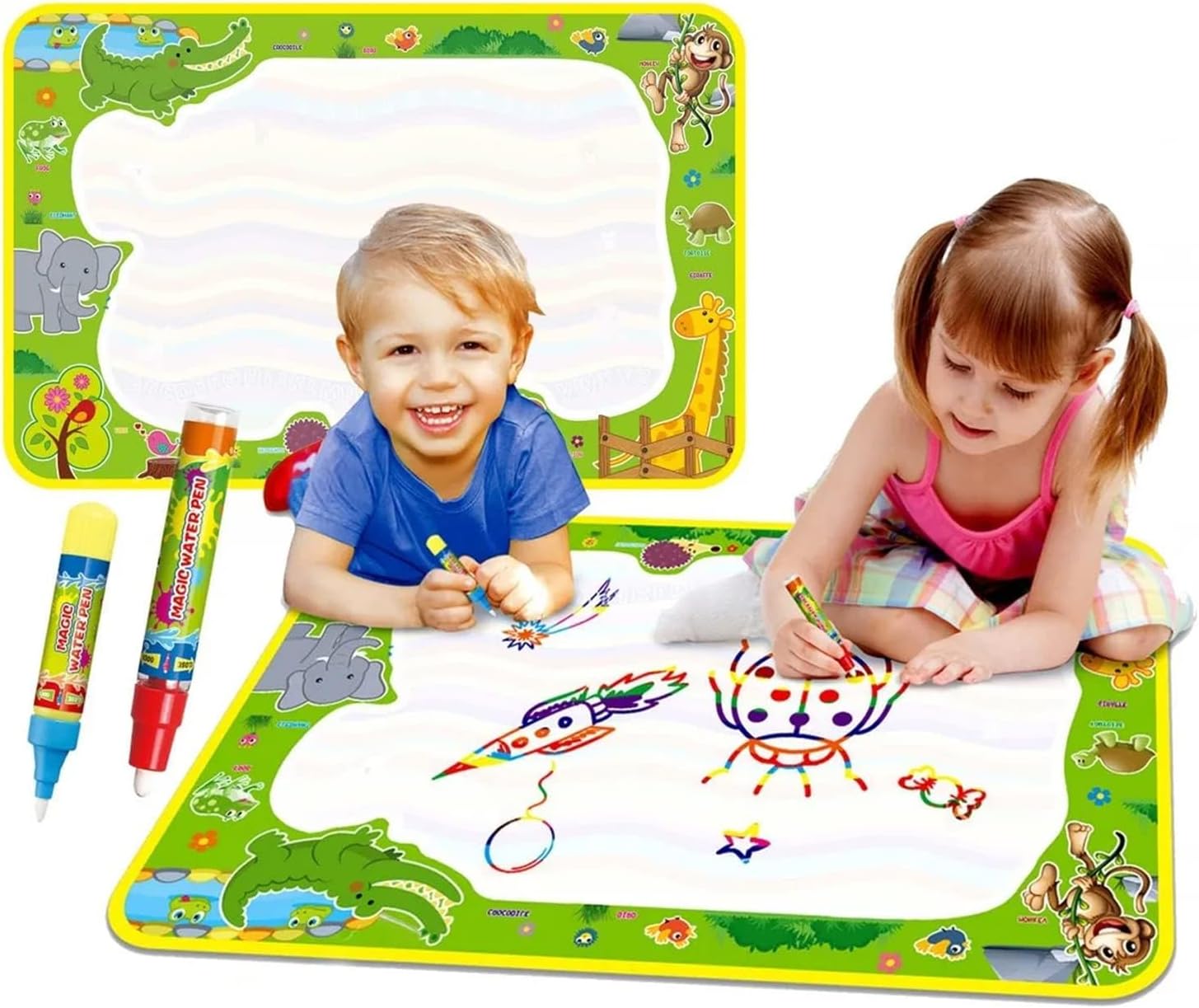 PLUSPOINT Water Doodle Drawing Mat for Kids - 74 x 49 cm | Suitable for Childrens of Ages 2-8 Years | Coloring & Painting Educational Writing Pad | Easy-to-use & Reusable Creativity Mat