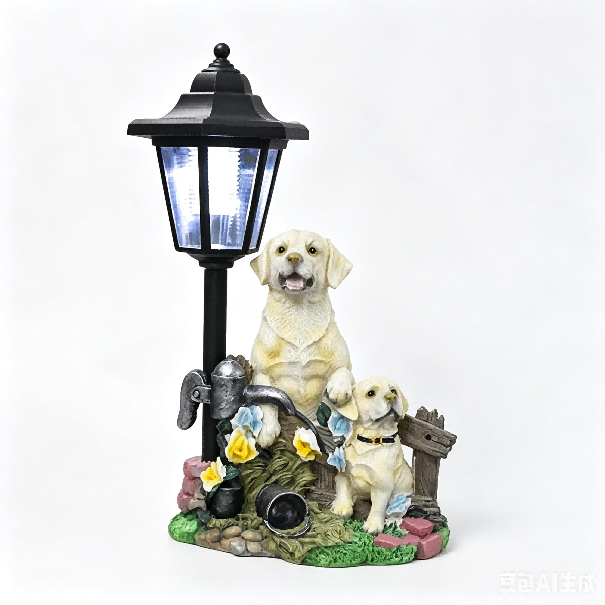 Estatua solar de perro, mascota de resina resistente a la intemperie para escultura para luz integrada, adorno decorativo de jardín para patio y césped