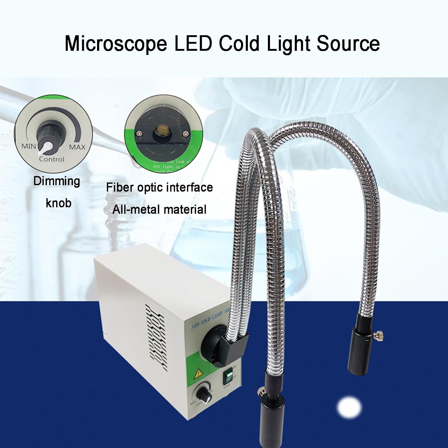 30W LED Fiber Optic Microscope with Dual Gooseneck Lights - Adjustable Brightness & Cooling Fan