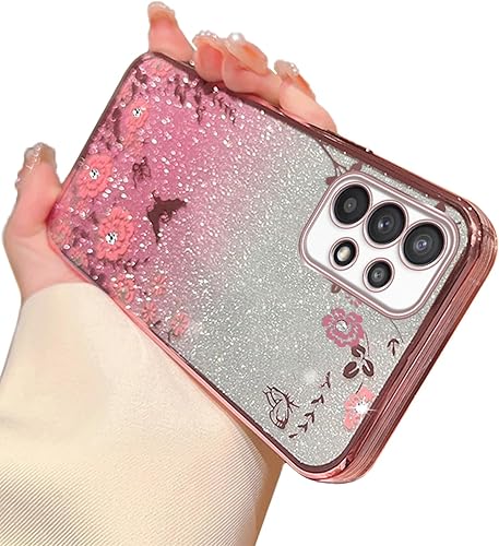 Funda para Samsung Galaxy A53, A53 5G para mujer, cambio gradual con purpurina, cristal, suave, TPU elegante, mariposa, floral, corazón,