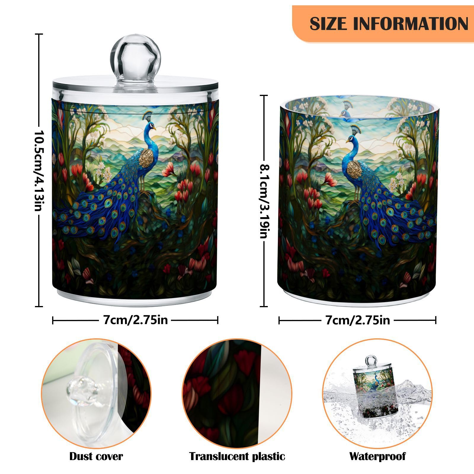 MNSRUU 4 Pack Qtip Holder Organizer Dispenser Animal Peacock and Flowers Pink Bathroom Storage Canister Cotton Ball Holder Bathroom Containers for Cotton Swabs/Pads/Floss