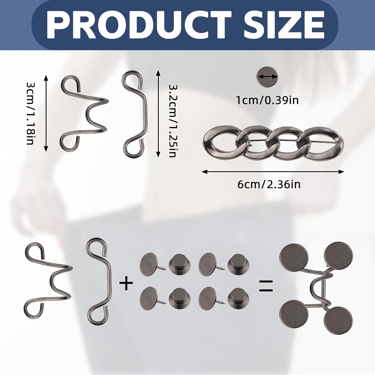 6 Set Pant Waist Tightener Buttons Pins for Loose Jeans, Reusable Waistband Cincher Adjuster Clip to Tighten Waist Metal Brooch No Sewing Decoration Accessories for Clothing Dresses Skirts(Black) image 2
