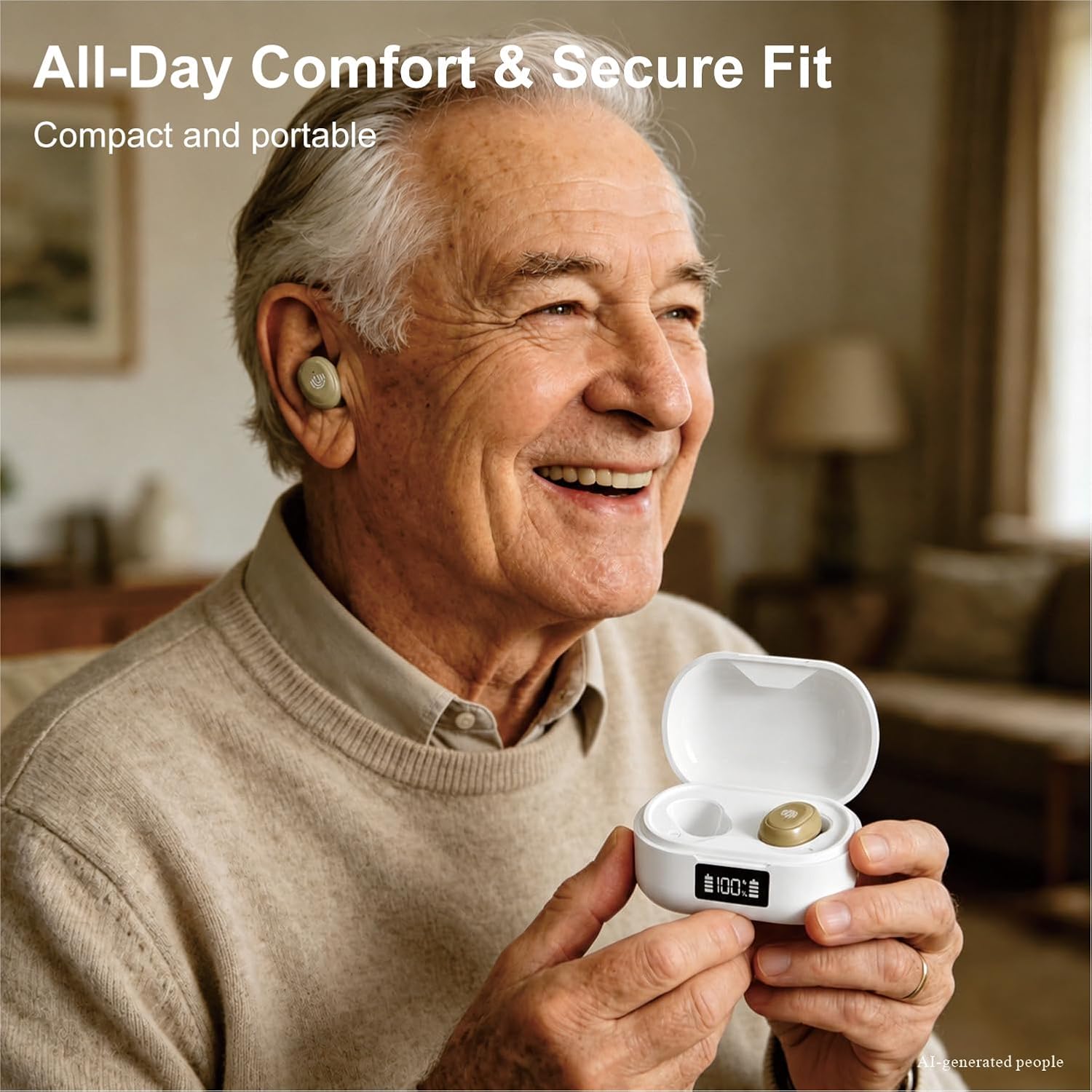 OTC Hearing Aids for Senior Intelligent Noise Reduction,Streaming | Hearing Amplifier,Mild to Moderate Hearing Loss Adults,Portable Charging Case,Lightweight,Gift
