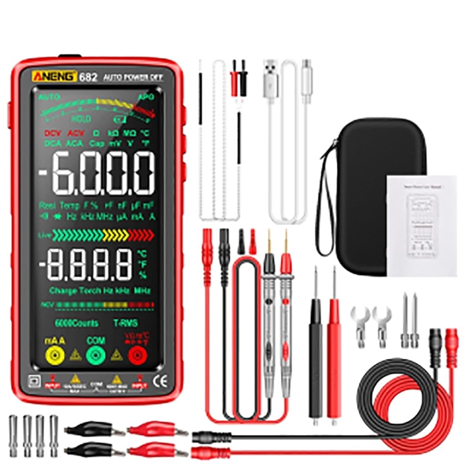 681/682/683 Multimeter 6000 Counts Digital Rechargeable AC/DC Voltage Tester Hz Diode Non-Contact Electric Current Tester(681 red pro)