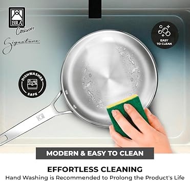 BRA COOKWARE Signature Frying Pan | 8 inches Professional Skillet | Stainless Steel Frypan | All Stovetop Compatible - Full Induction Skillet | PFOA Free | w/o Non-Stick Coating | Polished Finish