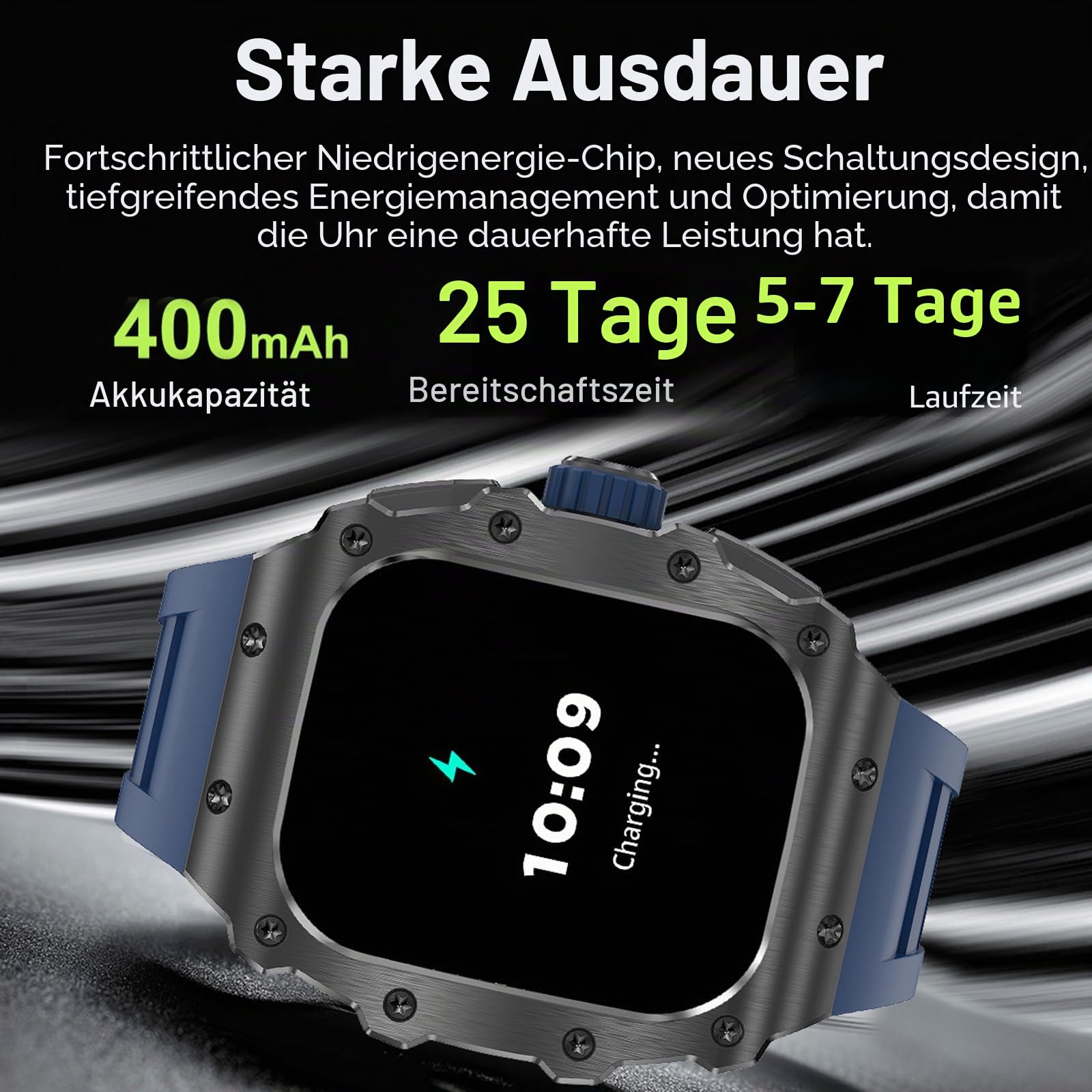 Militär Smartwatch Herren mit Telefonfunktion für Android iOS 1.95 Zoll AMOLED Touchscreen Fitnessuhr Blutdruck Herzfrequenz Schlafmonitor IP68 Wasserdicht Outdoor Sportuhr Langer Akku 123 Sportmodi