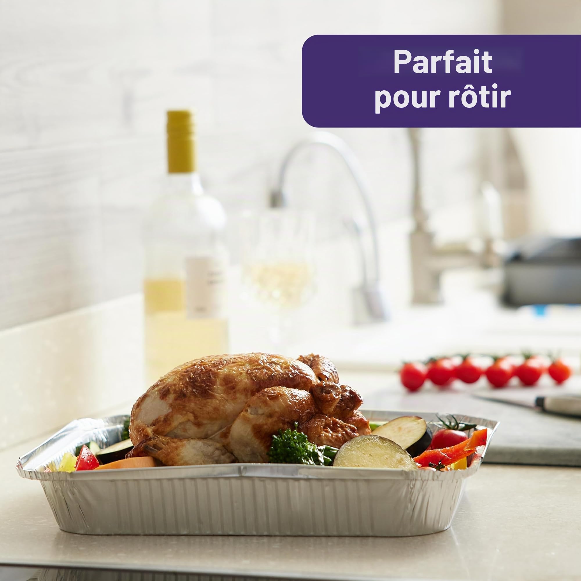 MATANA 20 Grands Barquettes Jetables Aluminium Premium avec Couvercle - 2350ml / 32 x 26cm - Solide, Étanche & Pratique - Cuisiner, Cuisson au Four, Griller, Congélation