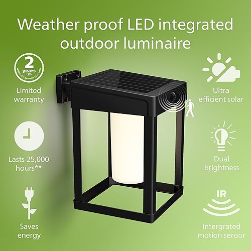 Miniatura 9 de PHILIPS Luz solar LED ultra eficiente para exteriores, forma de cilindro, sensor de movimiento, metal duradero de alta calidad, resistente a todo