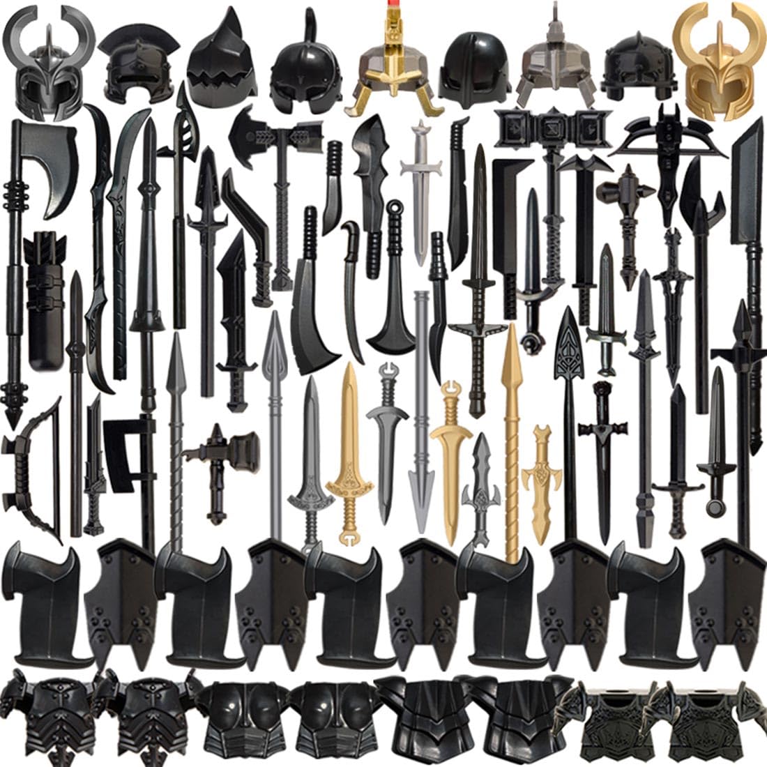EnuoChbuild Medieval Ancient Weapon Pack Military Weapon Helmet Armor Set, Medieval Soldier Weapons Accessories Pack Kits, DIY Assembly MOC Bricks -