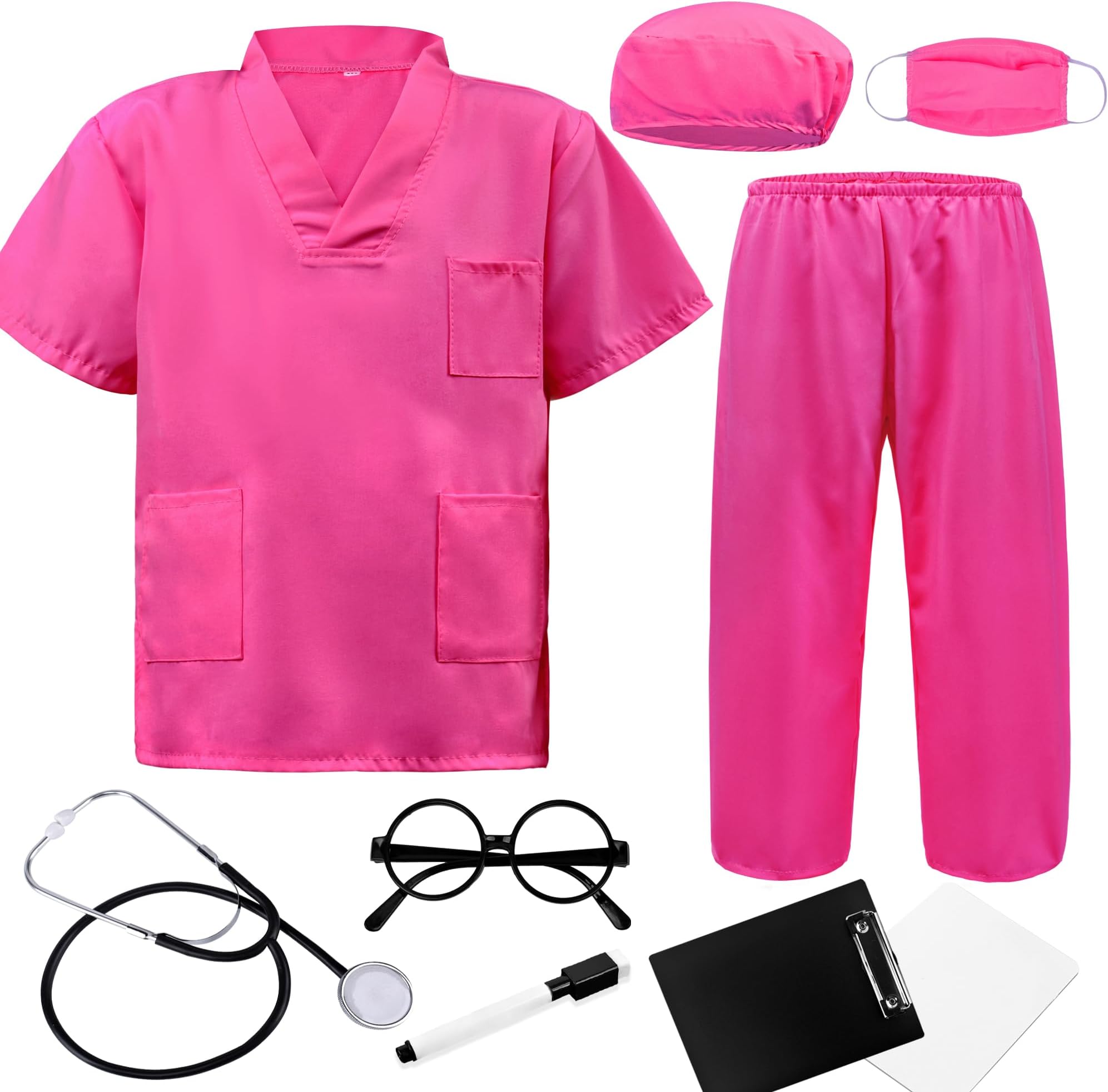 Doctor Costume for Kids & Toddlers 9Pcs Scrubs Set for Boys & Girls Ages 3-12, Halloween, Career Day, Dress-Up Play